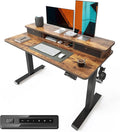 BANTI 48 x 24 Inch Electric Height Adjustable Standing Desk, Ergonomic Home Office Desk with Double Drawers, 4 Adjustable Feet & 2 Hooks, Computer Workstation for Study/Office, Rustic Brown by Bantifurniture