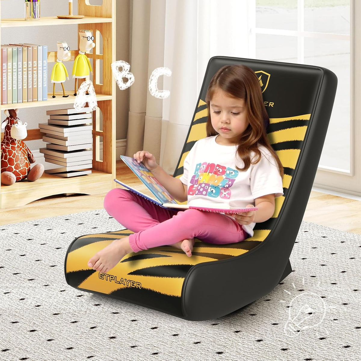GTPLAYER Gaming Floor Rocking Chair – Rocker Floor Game Chair with Angle Limiter, Compact & Lightweight Game Seat, Orange Tiger Patterned - Image 9