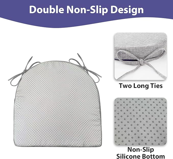 IPYNBAP Chair Cushions for Dining Chairs, Kitchen Chair Cushions, 16'' x 16'' x 2'', Non Slip Indoor Seat Cushions, Chair Pads for Dining Chairs with Ties & Removable Cover, Set of 4, Light Grey - Image 4