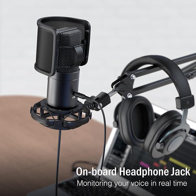 FIFINE T683 USB Microphone Kit with Arm Stand for Podcast, Recording | Studio Mic Bundle for Twitch Discord, Condenser Mic Set for YouTube Zoom, Mute Button & Gain, USB C & A Plug - Image 3