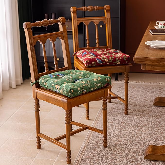 vctops Farmhouse Brid Print Chair Cushions with Ties U-Shaped Soft Comfortable Chair Pads Non Slip Seat Cushions for Indoor Dining Room and Kitchen Chairs (Red,18"x18") - Image 4