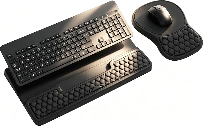 Ergonomic Keyboard and Mouse Pad Combo with Stand/Wrist Rest, Black | Keyboard Riser Mousepad for Desk with Soft Memory Foam, Comfy Massage, Non-slip PU Base,Carpal Tunnel Pain Relief by Unknown