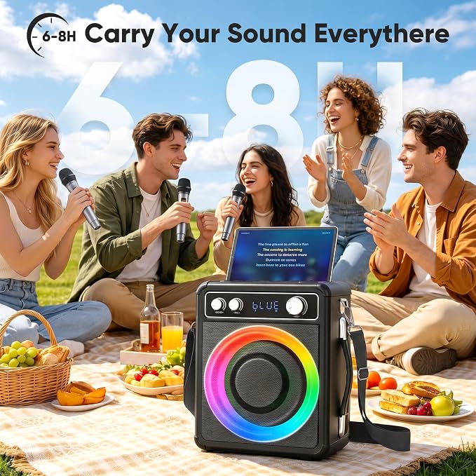 VOSOCO Karaoke Machine, Bluetooth Speaker with 3 Rechargeable Microphones | 2026 Portable PA System for adults with LED Light, Supports TWS Echo TF USB AUX Inputs for Birthday Home Party Outdoor Travel - Image 3