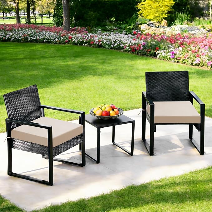 Outdoor Chair Cushions Set of 2, 19x19x3 Inch Waterproof & Fade Resistant Patio Furniture Seat Cushions with Ties, Square Outdoor Dining Chair Cushions for Lawn, Garden, Deck & Yard, Beige - Image 8