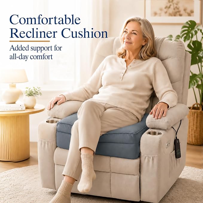 Allaboutsla Recliner Seat Cushion, 20x20x5 Lift Chair Cushion for Elderly | Thick Dual-Layer Recliner Cushion Adds Height, Comfy Recliner Cushions for Long Sitting, Non-Slip Chair Pad for Recliner Gray - Image 2