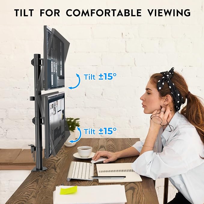 BONTEC Vertical Dual Monitor Desk Mount, 13-34", VESA 75x75/100x100mm | Full Motion Adjustability, Up to 22lbs per Arm, C Clamp and Grommet Mounting Options, Cable Management for Flexible Setup - Image 4