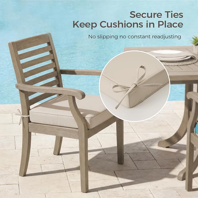 UNIKOME Outdoor Chair Cushions Set of 4, Water Resistant Patio Seat Cushions with Ties for Outdoor Furniture, High-Density Foam, UV & Fade Resistant, Piped Edge – 18.5" x 16" x 3", Beige - Image 5