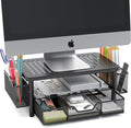 eVoomi FlowMax Ergonomic Desk organizer Computer Monitor Stand -Improved XL Desk Drawer, File Paper Pencil Holders - Pro Posture Eye-Level Tension Relief - Anti-Slip Home Office Supplies Storage Stand for Laptop Monitor or Printer by EVOOMI