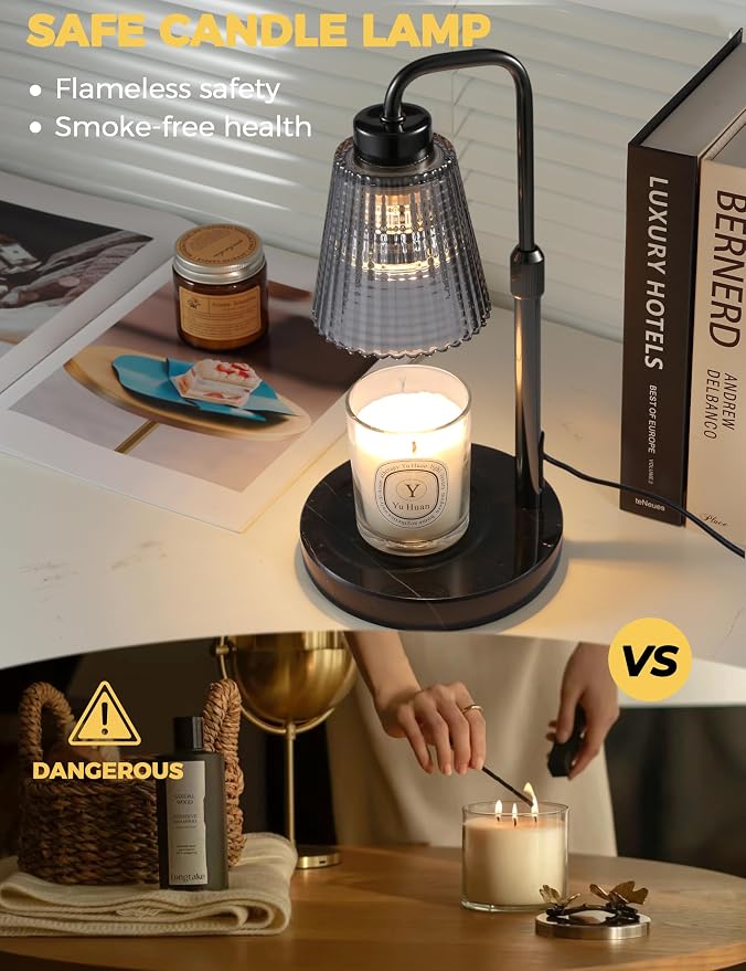 Marble Candle Warmer Lamp Green with Cycle Timer, Dimmable Wax Melt Warmer | 24h Cycle Timer Dimmable Wax Melt Warmer with 2 Bulbs, Fall Decor for Home Living Room Halloween Decorations Gifts for Mom - Image 2