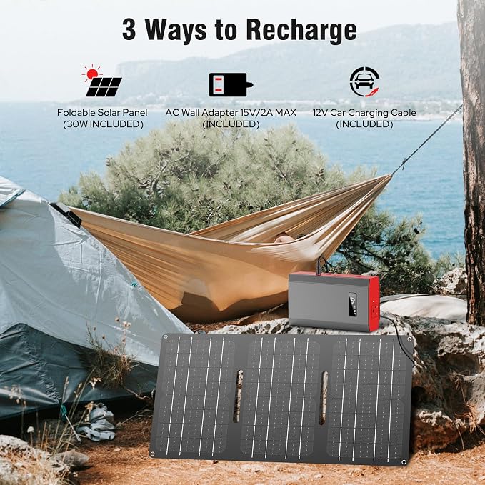 Portable Solar Power Bank with AC Outlet 65W 110V External Battery Pack | 24000mAh Portable Laptop Charger with Foldable Solar Panel 30W for Outdoor Smart Devices Camping Hiking Trip Off Grid Backup - Image 5