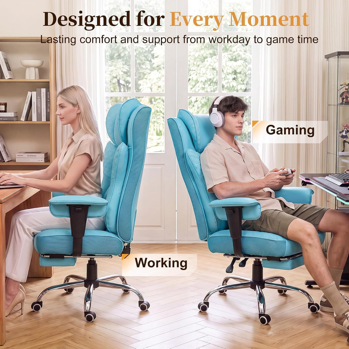 COMHOMA Big and Tall Gaming Chair with Footrest Ergonomic Office Chair - Image 3