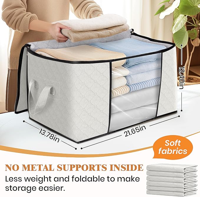 Fab totes 10 Pack Storage Bags for Clothes Blanket Storage Bins with Lids | Foldable Closet Organizers with Zippers,Window and Handles,Fabric Storage Bins for Sweater,Comforter,Bedding,Dorm essentials - Image 2