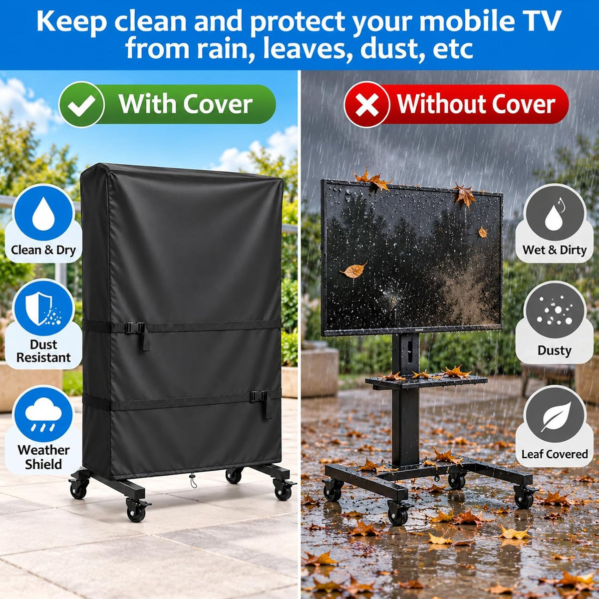 55-60 Inch Outdoor TV Trolley Cover, 600D Oxford TV Stand Cover - Image 4