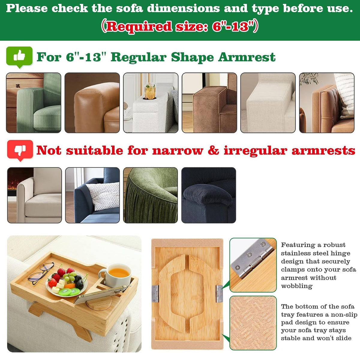 Bamboo Couch Cup Holder, 4 in 1 Couch Arm Trays with 360°Rotated Phone Holder, Non-Slip Clip on Side Table for Drinks/Remote/Snacks, Ideal Gift for Husband, Wife, Parents - Image 6