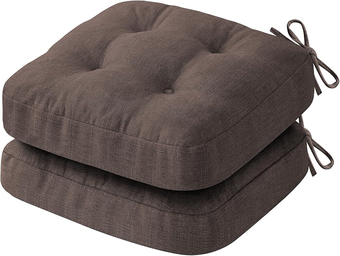 IASEAHK Chair Cushions for Dining Chairs, Dining Chair Cushions, Tufted Indoor Chair Pads with Ties & Non Slip Backing, Seat Cushions for Kitchen Chairs 16.5” x 16.5” x 3.5”, Set of 2, Brown by IASEAHK