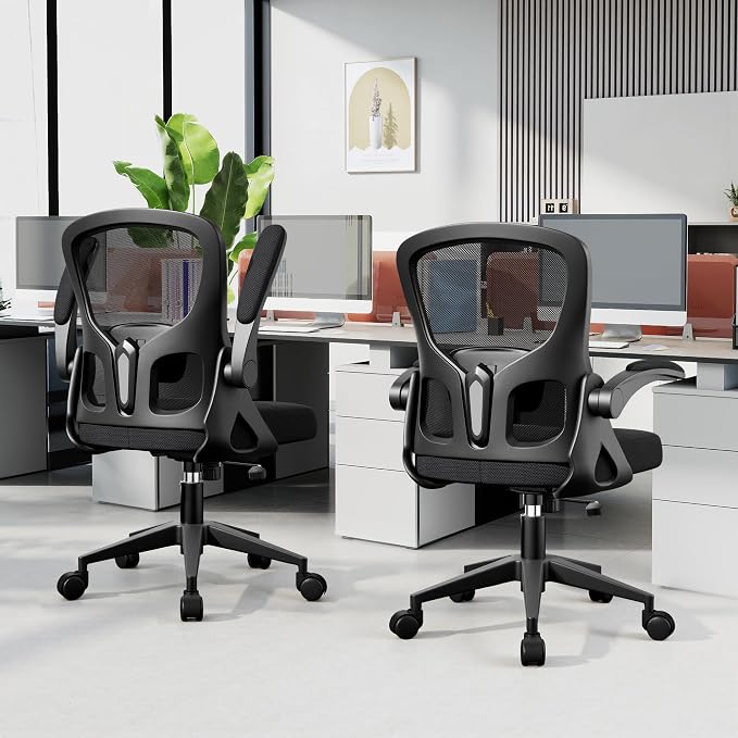 Office Chair Ergonomic Desk Chair, Adjustable Lumbar Support Rolling Swivel Comfy Chair with Space-Saving Flip Up Armrests,Mesh Gaming Chair for Business Work Office & Home, Black 8pcs - Image 8