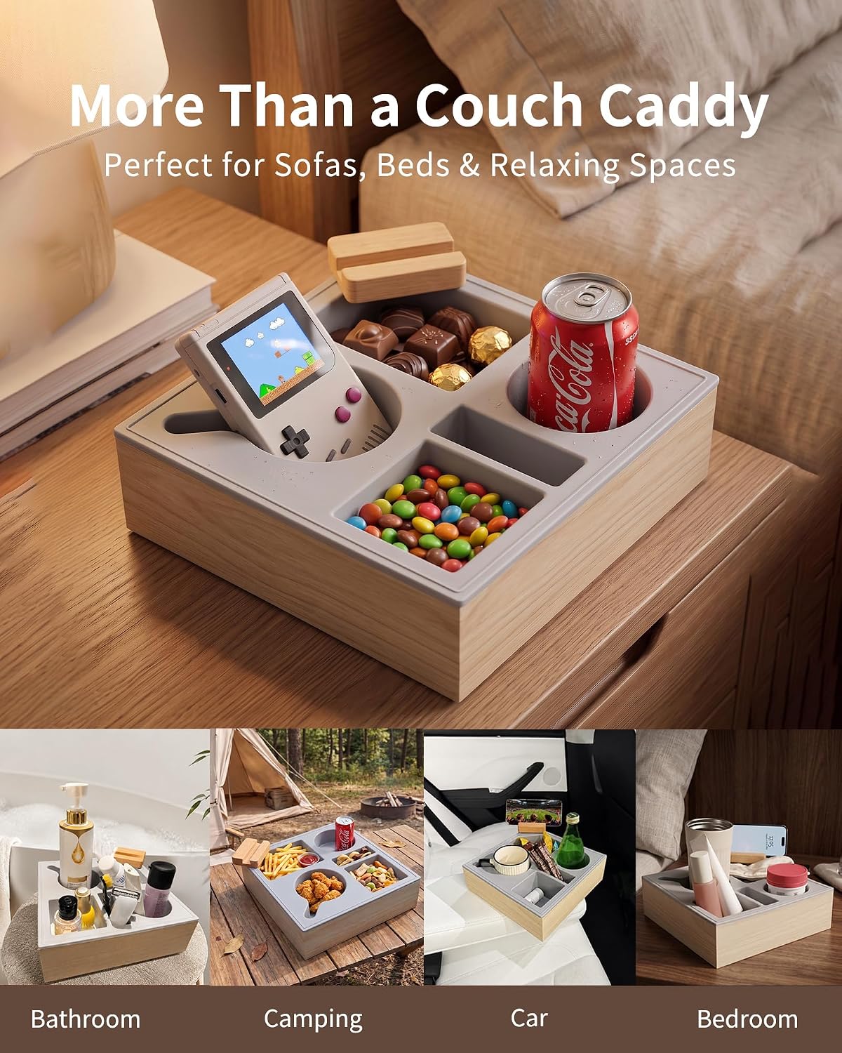 Couch Tray with Cup Holder, Sofa Arm Couch Caddy, Spill Resistant Organizer - Image 6