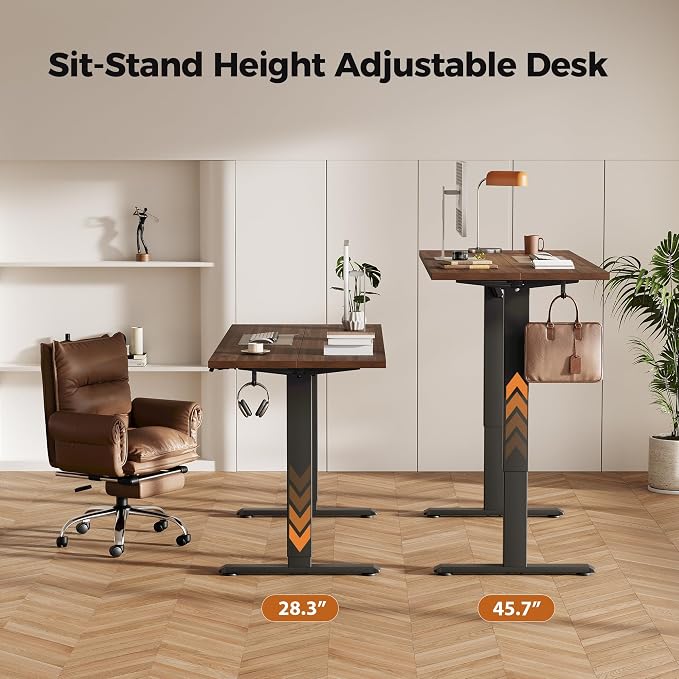 Agilestic Electric Height Adjustable Standing Desk, 55 Inch, Dark Walnut | Smooth Height Adjustment, Memory Presets, Hooks, Stable Steel Frame,154 lbs Capacity, Easy Assembly, Splice Board - Image 4