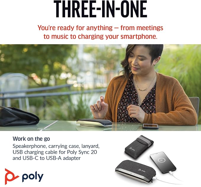 Poly Sync 20 USB-C Personal Portable Smart Speakerphone (Plantronics) – Long Battery Life – Noise/Echo Reduction -Works w/Teams (Certified), Zoom, PC, Mac, Mobile – Amazon Exclusive - Image 4