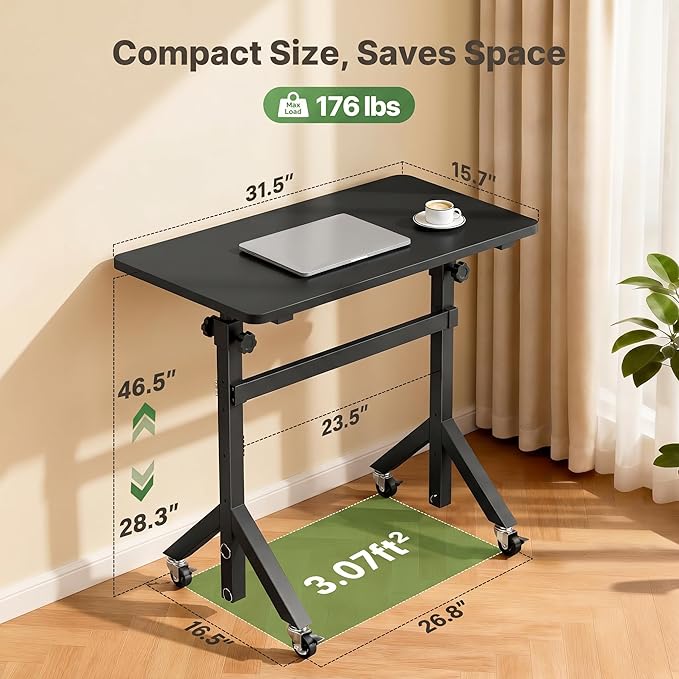 Marsail Mobile Stand Up Desk with Wheels, Adjustable Height Desk from 28.3″ to 46.5″, Rolling Standing Desk with Lockable Wheels, Portable Small Desk for Walking Pad and Treadmill, Black - Image 2