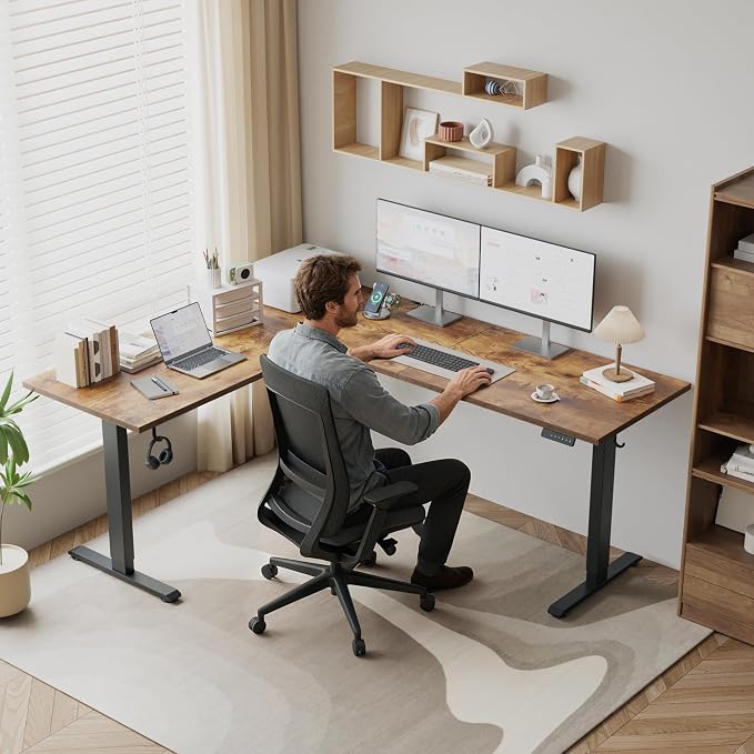 Klicelor L Shaped Standing Desk 73 x 60 Inch, Electric Height Adjustable Corner Desk for Home Office Workstation, Ergonomic Sit Stand Computer Table with Memory Controller, Rustic Brown - Image 2