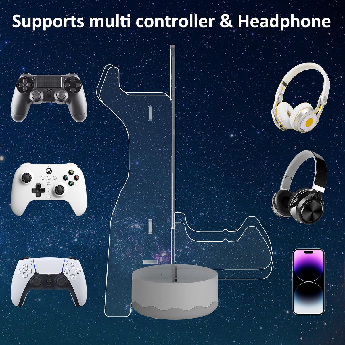 Ammonite Headphone Controller Stand Light up , 16 Colors 3D LED Lights Headset Gamepad Holder, Game Controller Hanger for All Universal Gaming PC Accessories - Image 4