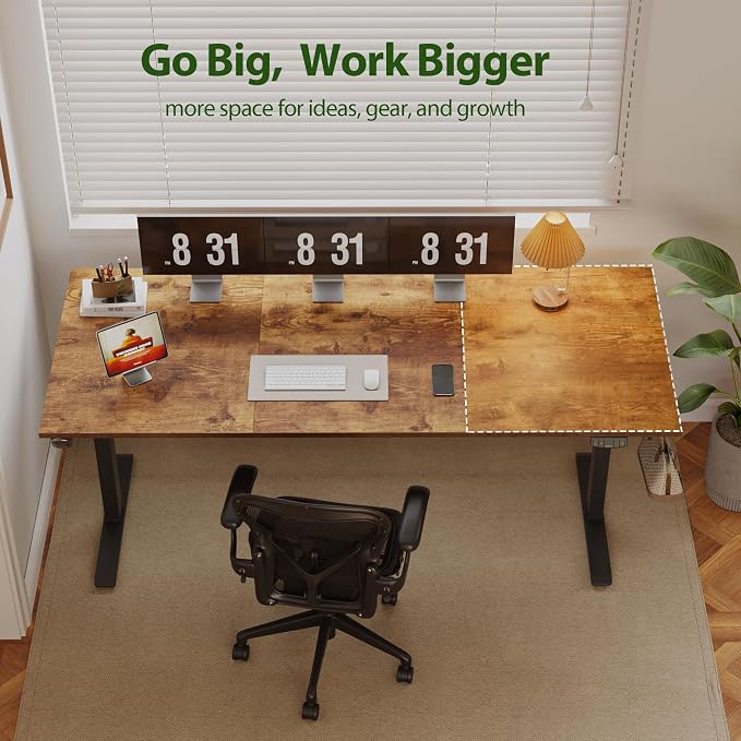Agilestic 71*32 Inch Height Adjustable Electric Standing Desk, Rustic Brown | Sit Stand Up Computer Desk, Memory Presets, Stable Steel Frame,154 lbs, Easy Assembly, Splice Board, Long desk, Home Office - Image 4
