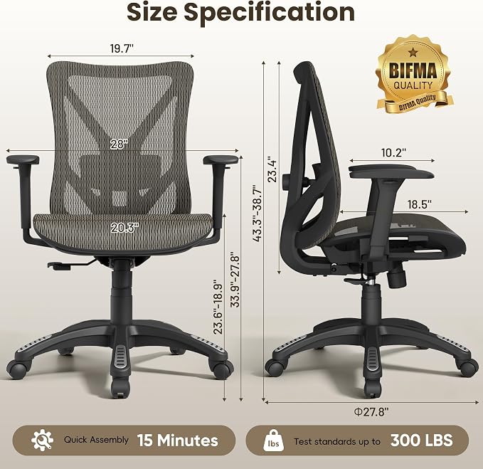 Ergonomic Office Chair, Mesh Computer Desk Chairs with Adjustable Lumbar Support, 3D Armrests, Tilt Function, Comfy Wide Seat, Swivel Executive Work Task Chair for Company and Home - Image 3