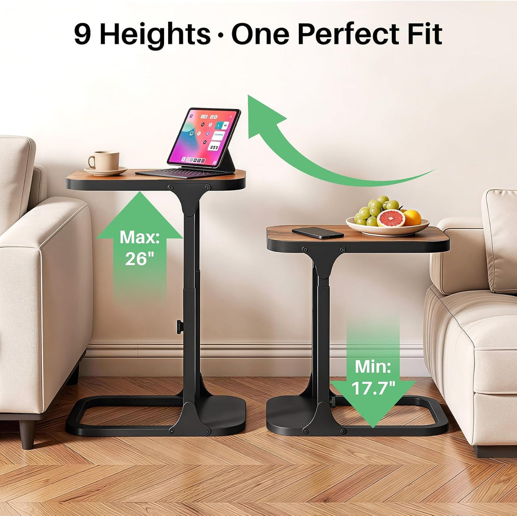 Kitstorack Ultra Stable & Durable End Table, Ajustable Height C Shaped Side Table for Couch, Sofa Side Table with Thickened Metal Frame for Living Room, Bedroom, Rustic - Image 6