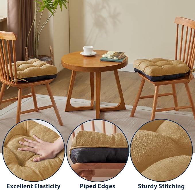 IASEAHK Chair Cushions for Dining Chairs, Seat Cushions for Kitchen Chairs, Indoor Seat Cushions with Ties, Tufted Foam Chair Pads, Non Slip Chair Cushions Set of 6, 15.5" x 15.5" x 4", Khaki - Image 5