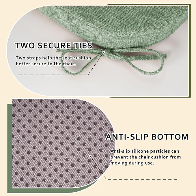 ELFJOY Non-Slip Chair Cushions for Dining Chairs Sage Green 16.7"x16" | 4 Pack, with Ties and Washable Cover, U Shape, Breathable Fabric, for Kitchen Dining Office Folding Chairs，Comfortable - Image 5