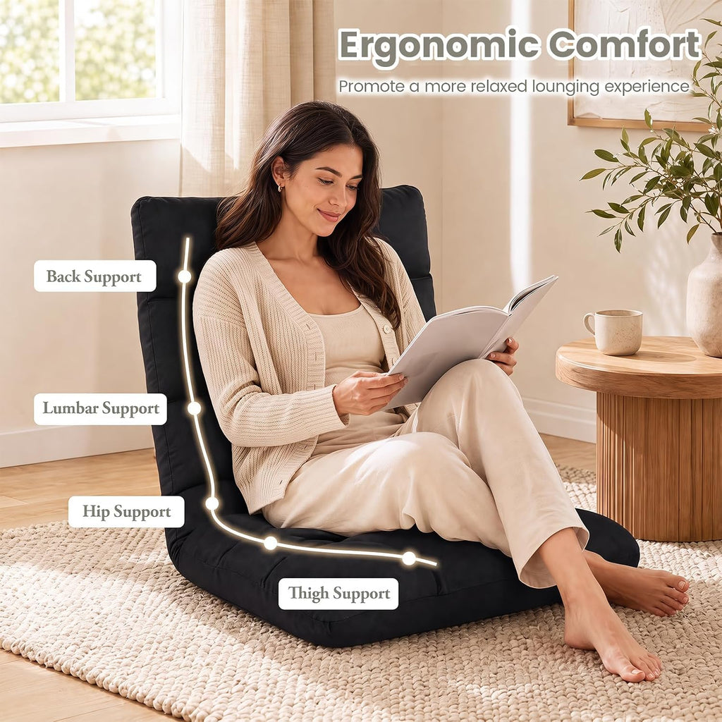 COSTWAY Floor Chair, Folding Gaming Chair with Back Support (Black) - Image 5