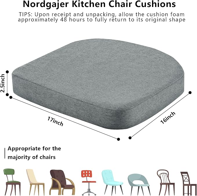 Nordjager Chair Cushions for Dining Chairs, 6 Pack Memory Foam Cushion | 2.5" Thick Chair Cushion; Waterproo Surface with 17" x 16" Size for Kitchen & Dining Chairs, Secure Ties and Washable Cover. - Image 5