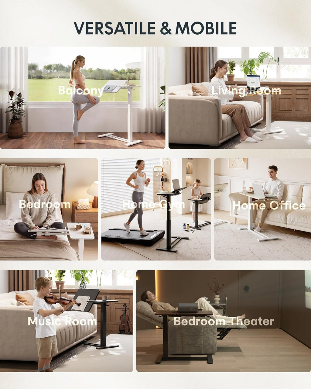 FLEXISPOT 32" Gas Spring C Table with Split Tilting Top,Mobile Side Table - Image 7