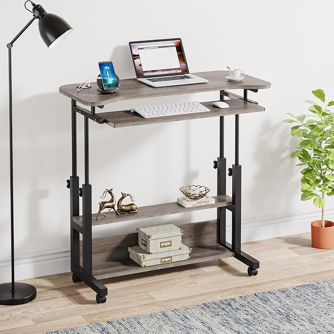 Tribesigns Portable Desk with Power Outlets, Height Adjustable Side Table Sofa Couch Bedside Laptop Computer Cart with USB Charging Ports, Mobile Small Standing Desk with Keyboard Tray - Image 8