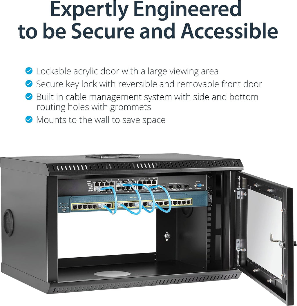 StarTech 6U Wall-Mount Cabinet, 19in, 2-Post, 11in Deep, 110lb (RK619WALL) - Image 3