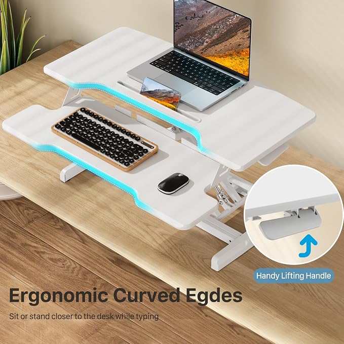 32" Standing Desk Converter, Quick Sit to Stand Desk Riser | Height Adjustable Stand up Desk with Keyboard Tray for Dual Monitor, Copmputer Workstation for Home Office, White - Image 4