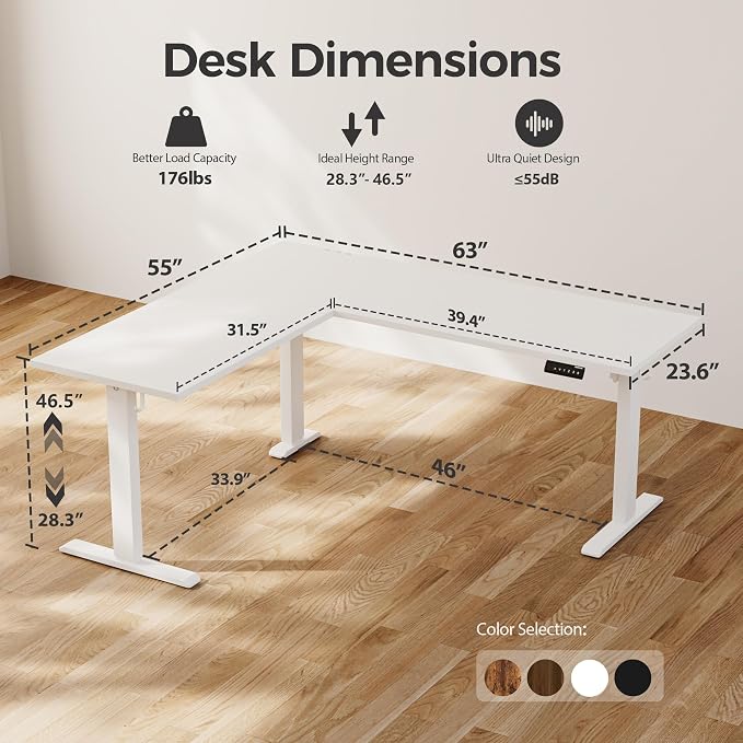 Agilestic L Shaped Electric Standing Desk Adjustable Height, 75 Inch, White | Electric Height Adjustable, Spacious Corner Desktop, Sturdy Steel Frame, Memory Presets, 176 lbs, Splice Board - Image 2