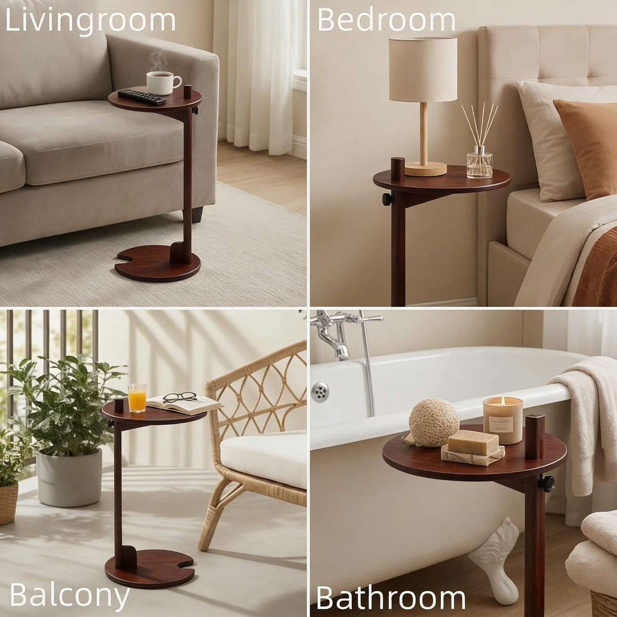 Bamboo C Shaped Table, Pedestal Table for Sofa, Chestnut - Image 5