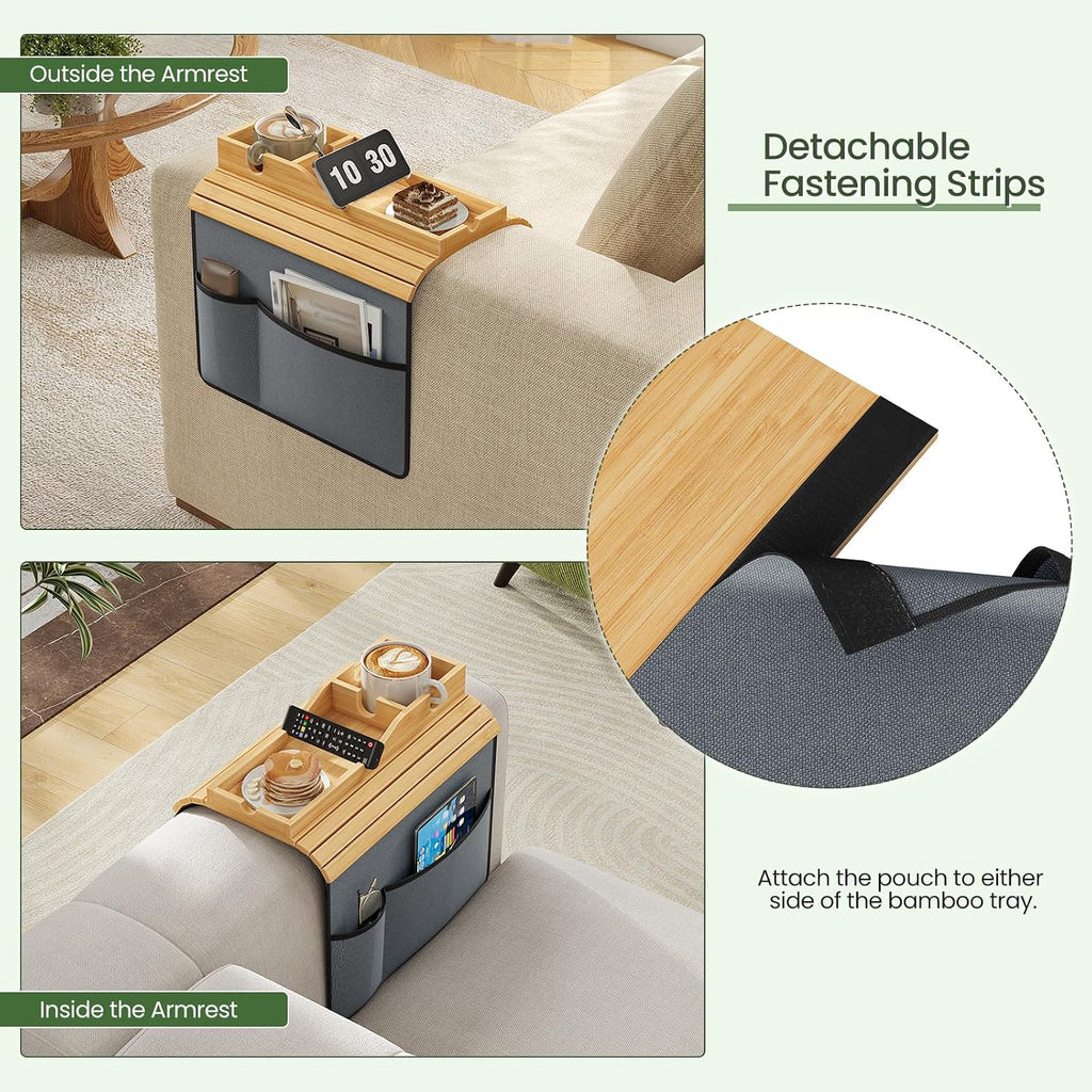 Bamboo Couch Armrest Tray Table, Couch Cup Holder with Couch Caddy - Image 4