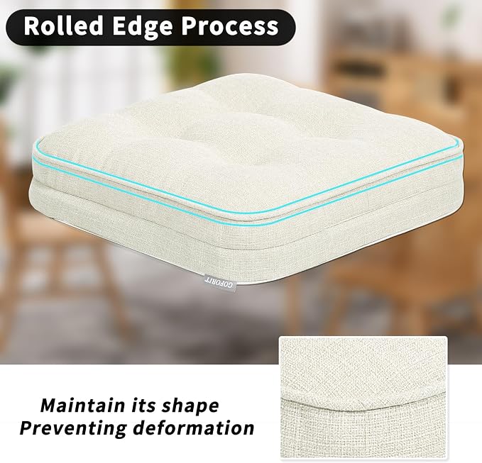 GOFORIT Memory Foam Cushion，Square Seat Cushions for Dining Chairs,Non-Slip Chair Pads with Removable Cover, 16'' x 16'',4 Pack, Off White - Image 5