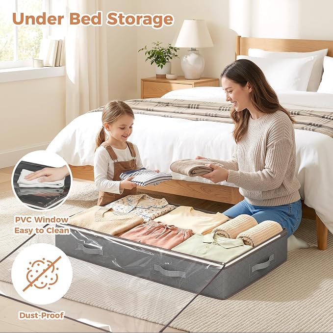 Budding Joy 95L Under Bed Storage Containers, 8 Pack Storage Bags Grey | Underbed Storage Bags for Blankets, Towels, Comforter, Sweaters, Linen Sheets, Wrapping Paper - Image 2