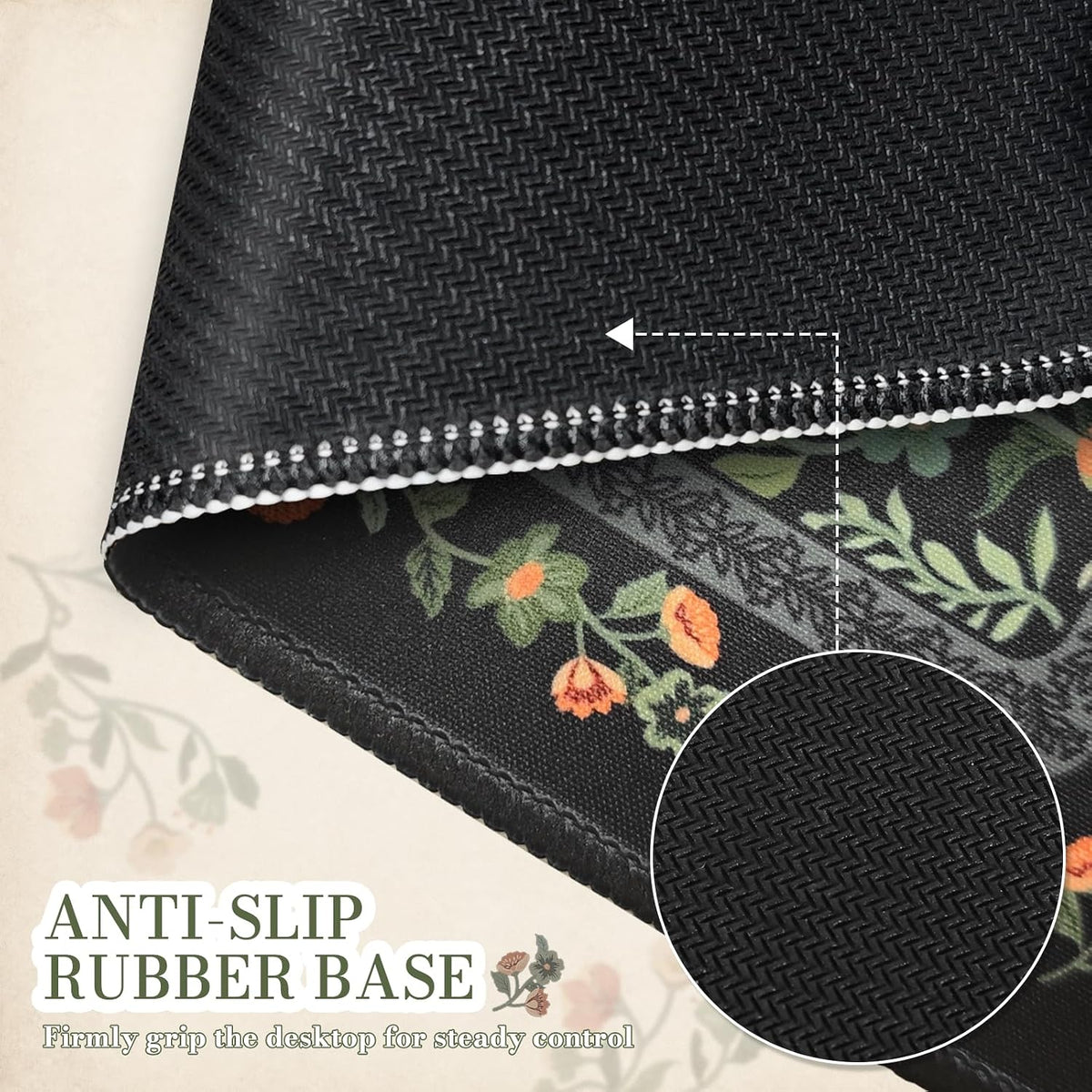 iCasso Aesthetic Small Mouse Pad, 9.5x7.9in,Home Office, Black Floral - Image 5
