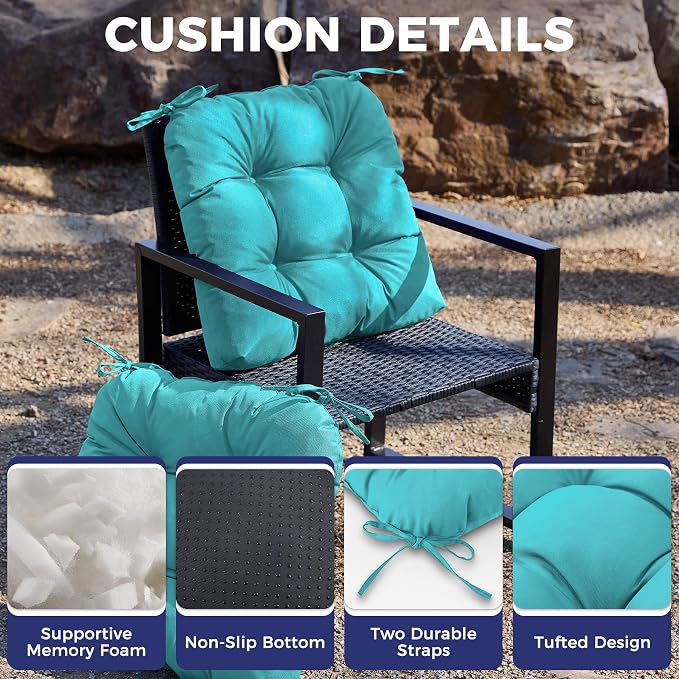 IASEAHK Outdoor Chair Cushions Set of 4, 19" x 19" x 5", Waterproof Outdoor Seat Cushions for Patio Furniture, Fade-Resistant Patio Chair Cushion, Dining Wicker Chair Pads for Porch Garden, Teal - Image 3