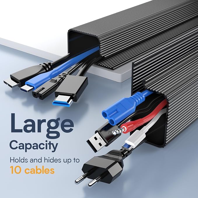 Delamu 4 Pack Cord Organizers for Desks, 62.8in Cable Organizer Cable Management Under Desk, Self Adhesive Wire Management Raceway, Desk Organizers and Accessories for Office&Home Organization, Black - Image 7