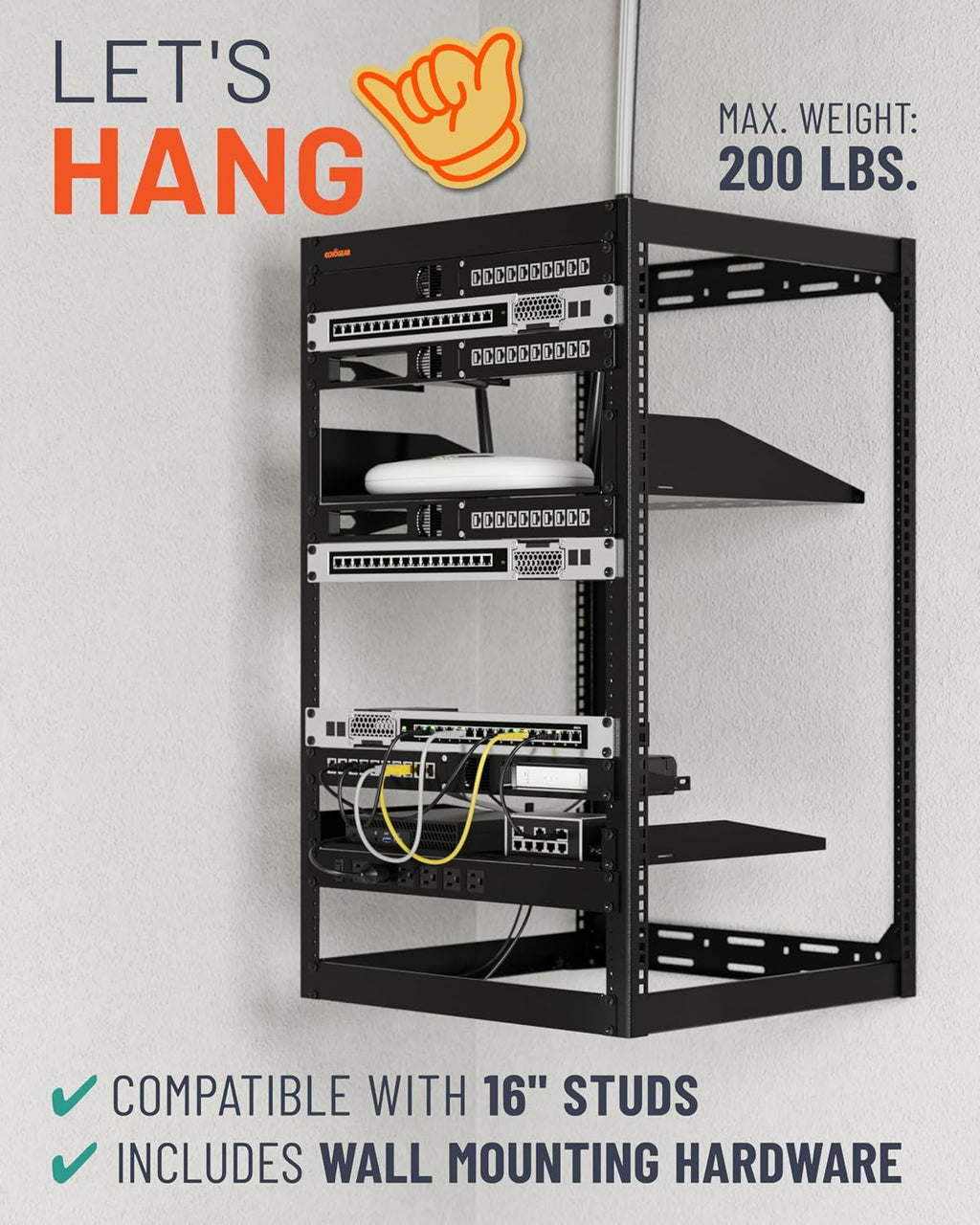 ECHOGEAR 20U Open Frame Rack w/Optimal Air Flow, DIY Assembly, 20.4” Depth - Image 4