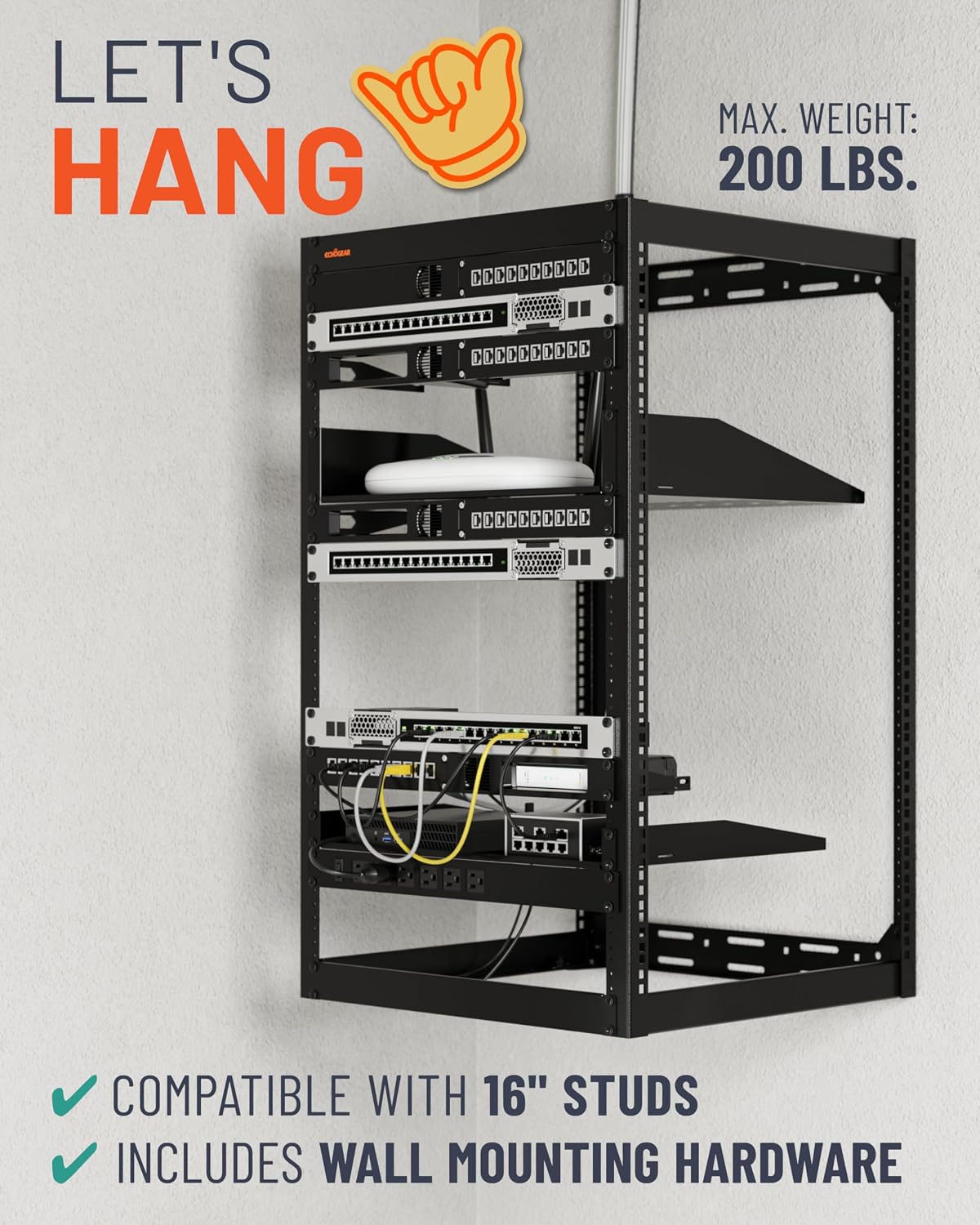 ECHOGEAR 20U Open Frame Rack w/Optimal Air Flow, DIY Assembly, 20.4” Depth - Image 4