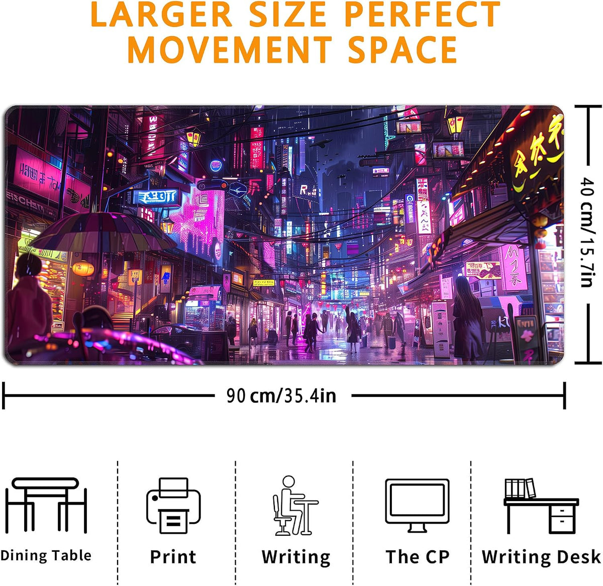 Cyberpunk Mouse Pad,XXL 35.4"x15.7" Big Gaming Mousepad,Japanese Streets Large Extended Mouse Mat,Non-Slip Rubber Base Waterproof with Stitched Edges for Gaming Office Home - Image 3