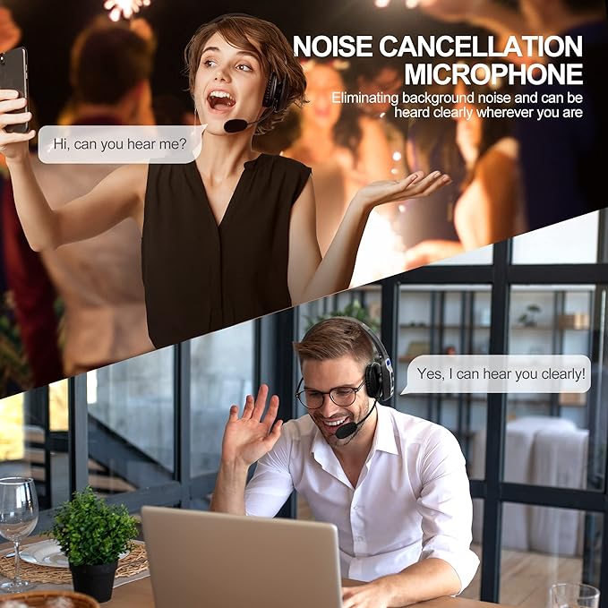Sarevile Trucker Bluetooth Headset, V5.2 Wireless Headset with Upgraded Microphone AI Noise Canceling, On Ear Bluetooth Headphone with Mute for Driver Office Call Center (Black) - Image 5