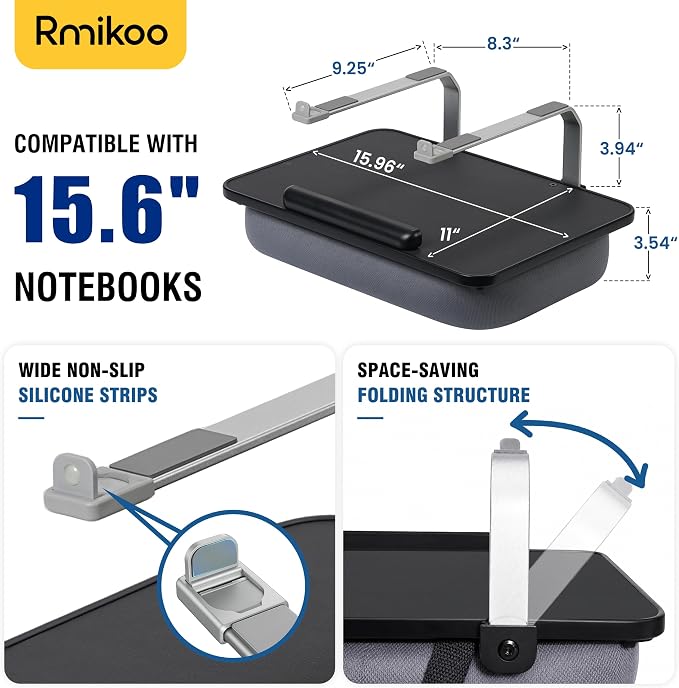 Rimkoo Elevated Lap Desk for 15.6" Laptop, 2-in-1 Dual Laptop Stand with Pillow Cushion, Lightweight Lap Tray for Couch & Bed, Ergonomic Design for Stable Typing & Relaxed Posture, Black - Image 4